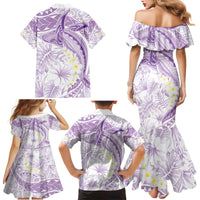Polynesia Humpback Whale Family Matching Mermaid Dress and Hawaiian Shirt Tropical Plumeria Lavender