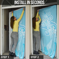 Aotearoa Maori Koru Curves Door Cover Silver Ferns - Turquoise