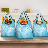 Aotearoa Maori Koru Curves Grocery Bag Silver Ferns - Turquoise LT7 3-pack One Size Turquoise - Polynesian Pride