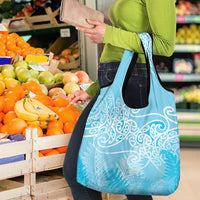 Aotearoa Maori Koru Curves Grocery Bag Silver Ferns - Turquoise LT7 - Polynesian Pride