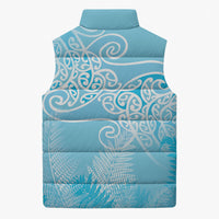 Aotearoa Maori Koru Curves Sleeveless Puffer Jacket Silver Ferns - Turquoise