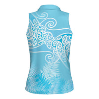 Aotearoa Maori Koru Curves Women Sleeveless Polo Shirt Silver Ferns - Turquoise LT7 - Polynesian Pride