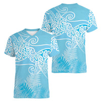 Aotearoa Maori Koru Curves Women V-Neck T-Shirt Silver Ferns - Turquoise LT7 - Polynesian Pride