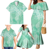 Aotearoa Maori Koru Curves Family Matching Mermaid Dress and Hawaiian Shirt Silver Ferns - Mint LT7 - Polynesian Pride