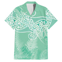 Aotearoa Maori Koru Curves Family Matching Mermaid Dress and Hawaiian Shirt Silver Ferns - Mint LT7 Dad's Shirt - Short Sleeve Mint Green - Polynesian Pride