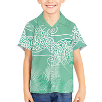 Aotearoa Maori Koru Curves Family Matching Mermaid Dress and Hawaiian Shirt Silver Ferns - Mint LT7 Son's Shirt Mint Green - Polynesian Pride