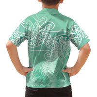 Aotearoa Maori Koru Curves Family Matching Puletasi and Hawaiian Shirt Silver Ferns - Mint LT7 - Polynesian Pride