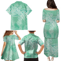 Aotearoa Maori Koru Curves Family Matching Puletasi and Hawaiian Shirt Silver Ferns - Mint LT7 - Polynesian Pride