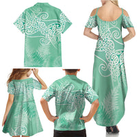 Aotearoa Maori Koru Curves Family Matching Summer Maxi Dress and Hawaiian Shirt Silver Ferns - Mint LT7 - Polynesian Pride