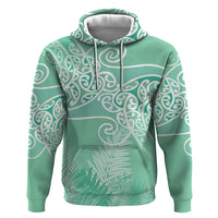 Aotearoa Maori Koru Curves Hoodie Silver Ferns - Mint LT7 Pullover Hoodie Mint Green - Polynesian Pride