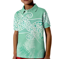 Aotearoa Maori Koru Curves Kid Polo Shirt Silver Ferns - Mint