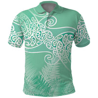 Aotearoa Maori Koru Curves Polo Shirt Silver Ferns - Mint LT7 Mint Green - Polynesian Pride