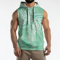 Aotearoa Maori Koru Curves Sleeveless Hoodie Silver Ferns - Mint