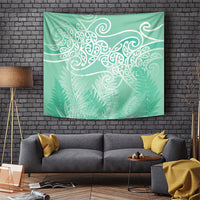 Aotearoa Maori Koru Curves Tapestry Silver Ferns - Mint