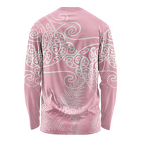 Aotearoa Maori Koru Curves Long Sleeve Shirt Silver Ferns - Rose Pink