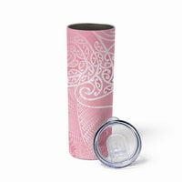 Aotearoa Maori Koru Curves Skinny Tumbler Silver Ferns - Rose Pink LT7 - Polynesian Pride