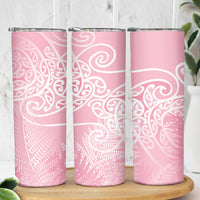 Aotearoa Maori Koru Curves Skinny Tumbler Silver Ferns - Rose Pink LT7 - Polynesian Pride