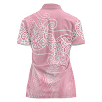 Aotearoa Maori Koru Curves Women Polo Shirt Silver Ferns - Rose Pink