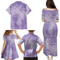 Aotearoa Maori Koru Curves Family Matching Puletasi and Hawaiian Shirt Silver Ferns - Amethyst LT7 - Polynesian Pride