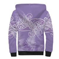 Aotearoa Maori Koru Curves Sherpa Hoodie Silver Ferns - Amethyst