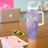 Aotearoa Maori Koru Curves Tumbler With Handle Silver Ferns - Amethyst