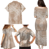 Aotearoa Maori Koru Curves Family Matching Puletasi and Hawaiian Shirt Silver Ferns - Mocha LT7 - Polynesian Pride