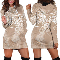 Aotearoa Maori Koru Curves Hoodie Dress Silver Ferns - Mocha