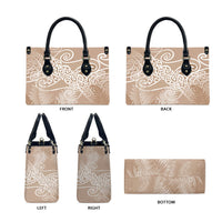 Aotearoa Maori Koru Curves Leather Bag Silver Ferns - Mocha LT7 - Polynesian Pride