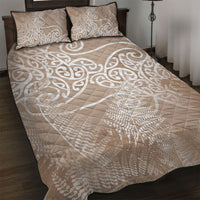Aotearoa Maori Koru Curves Quilt Bed Set Silver Ferns - Mocha LT7 Beige - Polynesian Pride