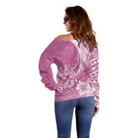 Personalised Polynesian Pacific Bulldog Off Shoulder Sweater With Pink Hawaii Tribal Tattoo Patterns LT7 - Polynesian Pride