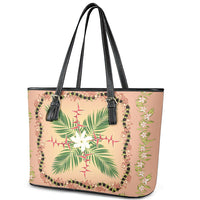 Hawaii Quilt Inspired Collection Aloha Flowers Leather Tote Bag Maile - Kukui Nut Lei