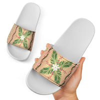 Hawaii Quilt Inspired Collection Aloha Flowers Slide Sandals Maile - Kukui Nut Lei