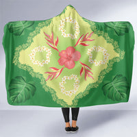 Hawaii Quilt Inspired Collection Aloha Flowers Hooded Blanket Plumeria - Ti Leaf Lei