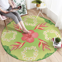 Hawaii Quilt Inspired Collection Aloha Flowers Round Carpet Plumeria - Ti Leaf Lei