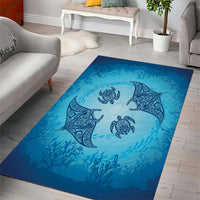 Hawaii Quilt Inspired Collection Aloha Sea Area Rug Manta Ray and Turtles