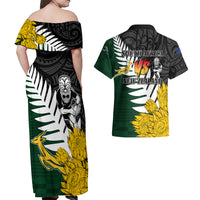 Personalised New Zealand Vs South Africa Rugby Couples Matching Off Shoulder Maxi Dress and Hawaiian Shirt Rivals - Tribal Style LT7 - Polynesian Pride