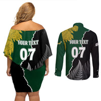 Personalised New Zealand Vs South Africa Rugby Couples Matching Off Shoulder Short Dress and Long Sleeve Button Shirts Rivals Dynamics LT7 - Polynesian Pride