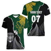 Personalised New Zealand Vs South Africa Rugby Women V Neck T Shirt Rivals Dynamics LT7 - Polynesian Pride