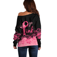 Polynesian Off Shoulder Sweater Plumeria Breast Cancer Awareness Survivor Ribbon Pink LT7 - Polynesian Pride