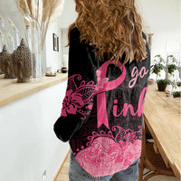 Polynesian Women Casual Shirt Plumeria Breast Cancer Awareness Survivor Ribbon Pink LT7 - Polynesian Pride