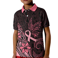 Polynesian Kid Polo Shirt Breast Cancer RIbbon Butterfly Mix Plumeria Curves Pink LT7 Kid Black Pink - Polynesian Pride