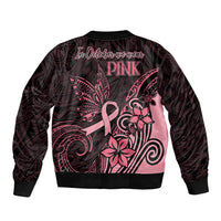 Polynesian Sleeve Zip Bomber Jacket Breast Cancer RIbbon Butterfly Mix Plumeria Curves Pink LT7 - Polynesian Pride