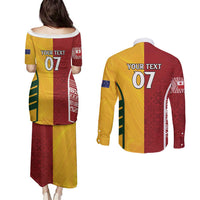 Australia - Tonga Rugby Custom Couples Matching Puletasi and Long Sleeve Button Shirt Minimalist Dynamic