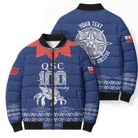 Queen Salote College 100 Years Anniversary Personalized Bomber Puffer Jacket Tonga QSC Royal Blue - Polynesian Pride