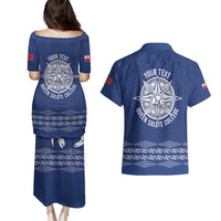 Queen Salote College 100 Years Anniversary Personalized Couples Matching Puletasi and Hawaiian Shirt Tonga QSC Royal Blue - Polynesian Pride