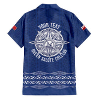 Queen Salote College 100 Years Anniversary Personalized Family Matching Long Sleeve Bodycon Dress and Hawaiian Shirt Tonga QSC Royal Blue LT7 - Polynesian Pride