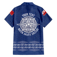 Queen Salote College 100 Years Anniversary Personalized Family Matching Off Shoulder Maxi Dress and Hawaiian Shirt Tonga QSC Royal Blue LT7 - Polynesian Pride