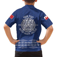 Queen Salote College 100 Years Anniversary Personalized Family Matching Off Shoulder Short Dress and Hawaiian Shirt Tonga QSC Royal Blue - Polynesian Pride