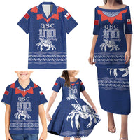 Queen Salote College 100 Years Anniversary Personalized Family Matching Puletasi and Hawaiian Shirt Tonga QSC Royal Blue - Polynesian Pride