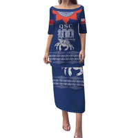 Queen Salote College 100 Years Anniversary Personalized Family Matching Puletasi and Hawaiian Shirt Tonga QSC Royal Blue - Polynesian Pride